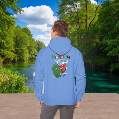 Travel Badge Graphic Hoodie, Wanderlust Sweatshirt, Vacation Inspired Pullover