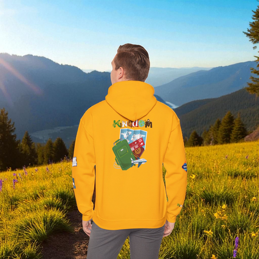 Travel Badge Graphic Hoodie, Wanderlust Sweatshirt, Vacation Inspired Pullover