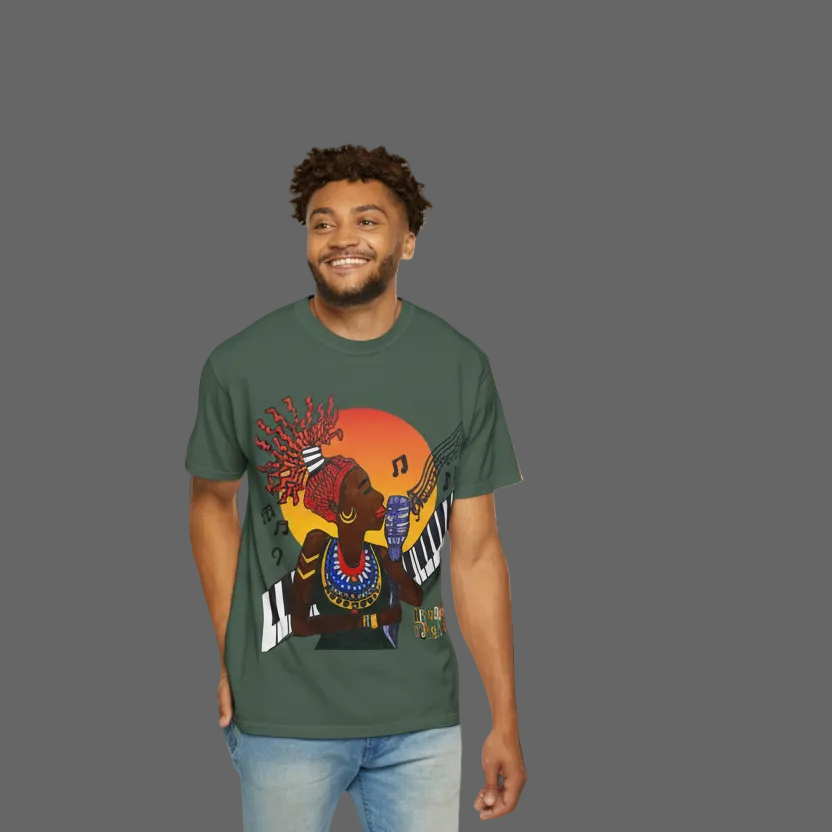 Afro Jazz Singer Graphic T-Shirt, Black History Music Tee, Unisex Garment-Dyed Shirt Printify