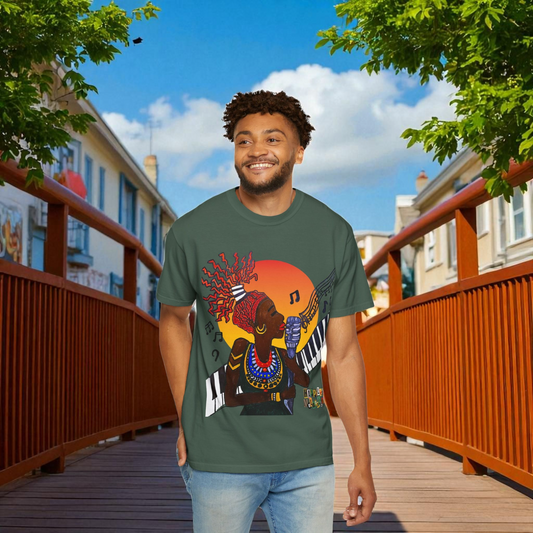 Afro Jazz Singer Graphic T-Shirt, Black History Music Tee, Unisex Garment-Dyed Shirt