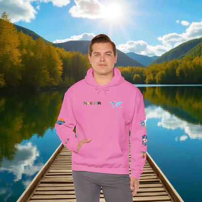 Travel Badge Graphic Hoodie, Wanderlust Sweatshirt, Vacation Inspired Pullover