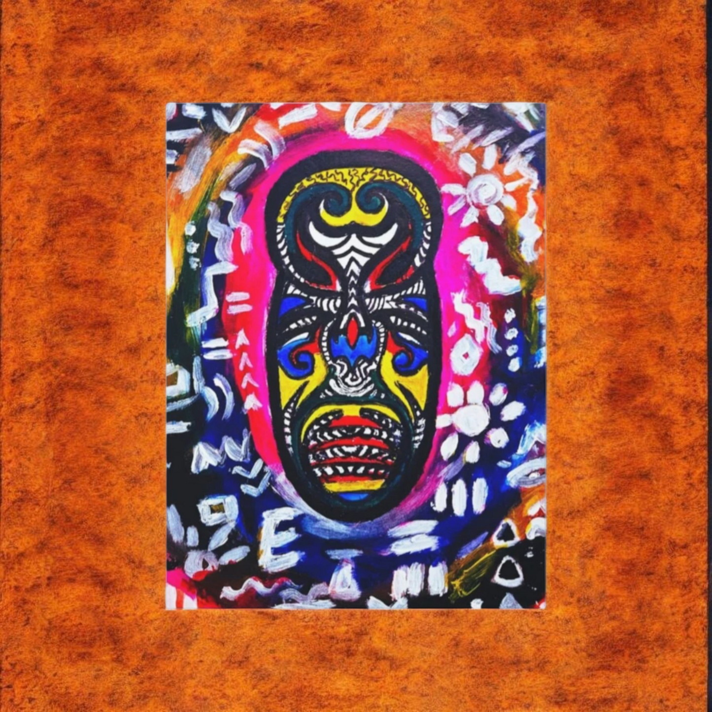 Unique Tribal Mask Painting,  Matte Canvas Stretched - Authentic Ethnic Decor