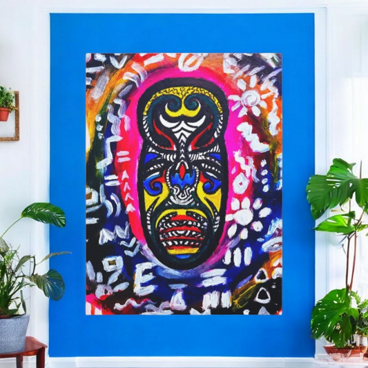 Unique Tribal Mask Painting,  Matte Canvas Stretched - Authentic Ethnic Decor