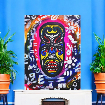 Unique Tribal Mask Painting,  Matte Canvas Stretched - Authentic Ethnic Decor