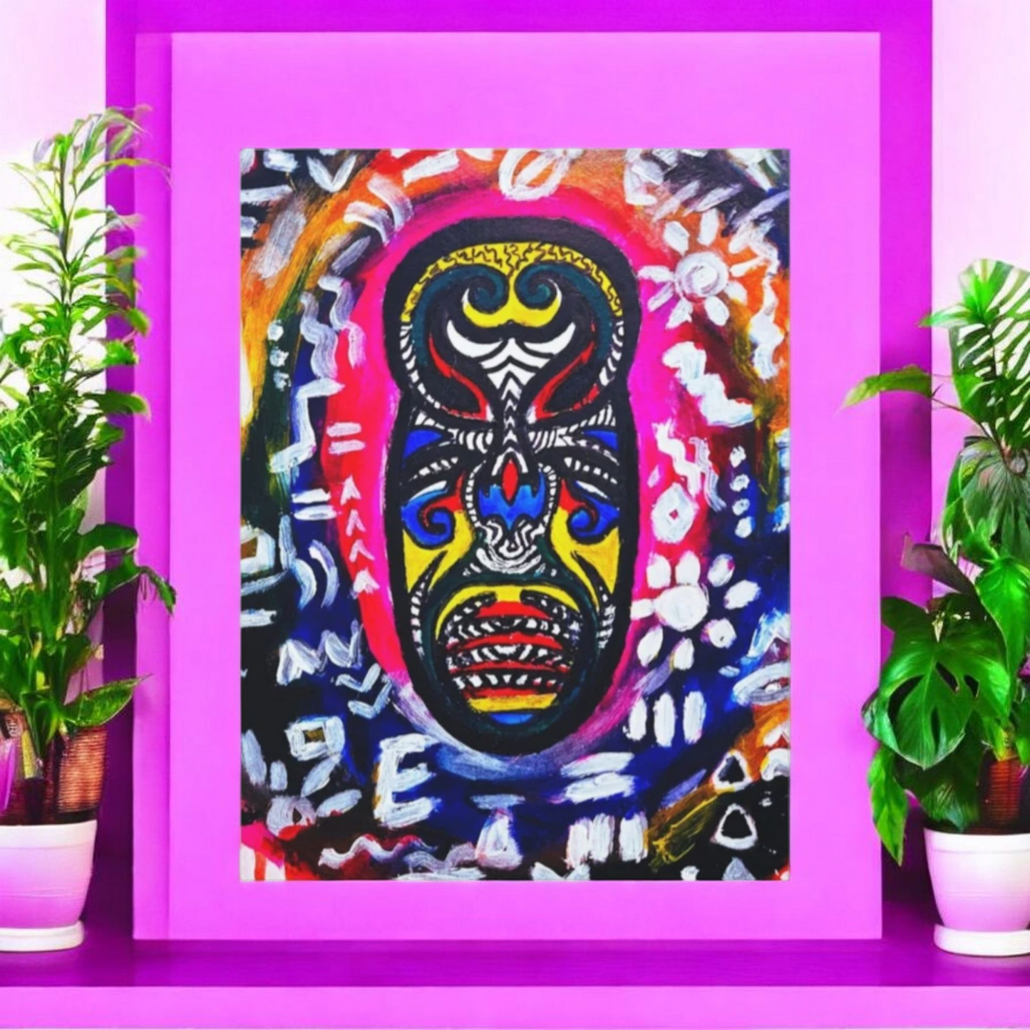 Unique Tribal Mask Painting,  Matte Canvas Stretched - Authentic Ethnic Decor