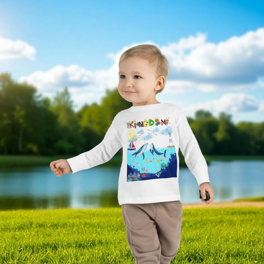 Whale Cartoon Graphic Toddler Tee, Kids Long Sleeve Shirt, Ocean Animal Children's Clothing