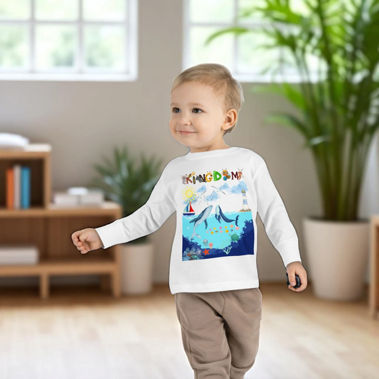 Whale Cartoon Graphic Toddler Tee, Kids Long Sleeve Shirt, Ocean Animal Children's Clothing