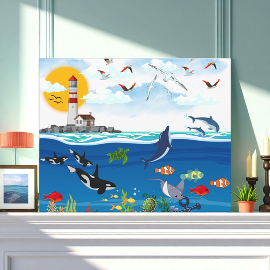 Ocean Symphony Canvas Gallery Wraps, Aquatic Wall Art, Orca Dolphin Decor