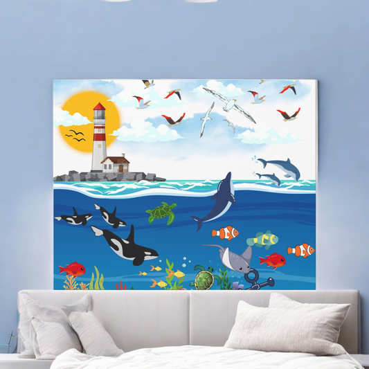 Ocean Symphony Canvas Gallery Wraps, Aquatic Wall Art, Orca Dolphin Decor