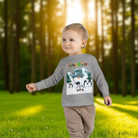 Graphic Penguin Toddler Long Sleeve Tee - Cute Animal Print Shirt for Kids, Winter Theme