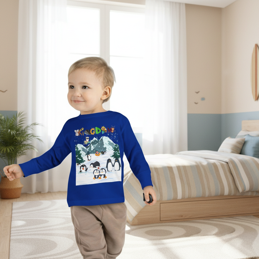 Graphic Penguin Toddler Long Sleeve Tee - Cute Animal Print Shirt for Kids, Winter Theme Printify