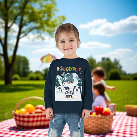 Graphic Penguin Toddler Long Sleeve Tee - Cute Animal Print Shirt for Kids, Winter Theme
