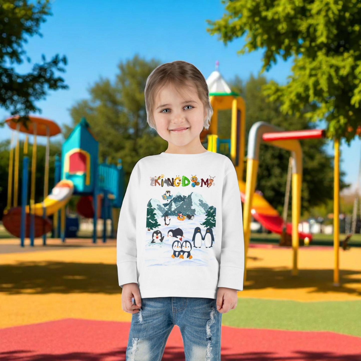 Graphic Penguin Toddler Long Sleeve Tee - Cute Animal Print Shirt for Kids, Winter Theme