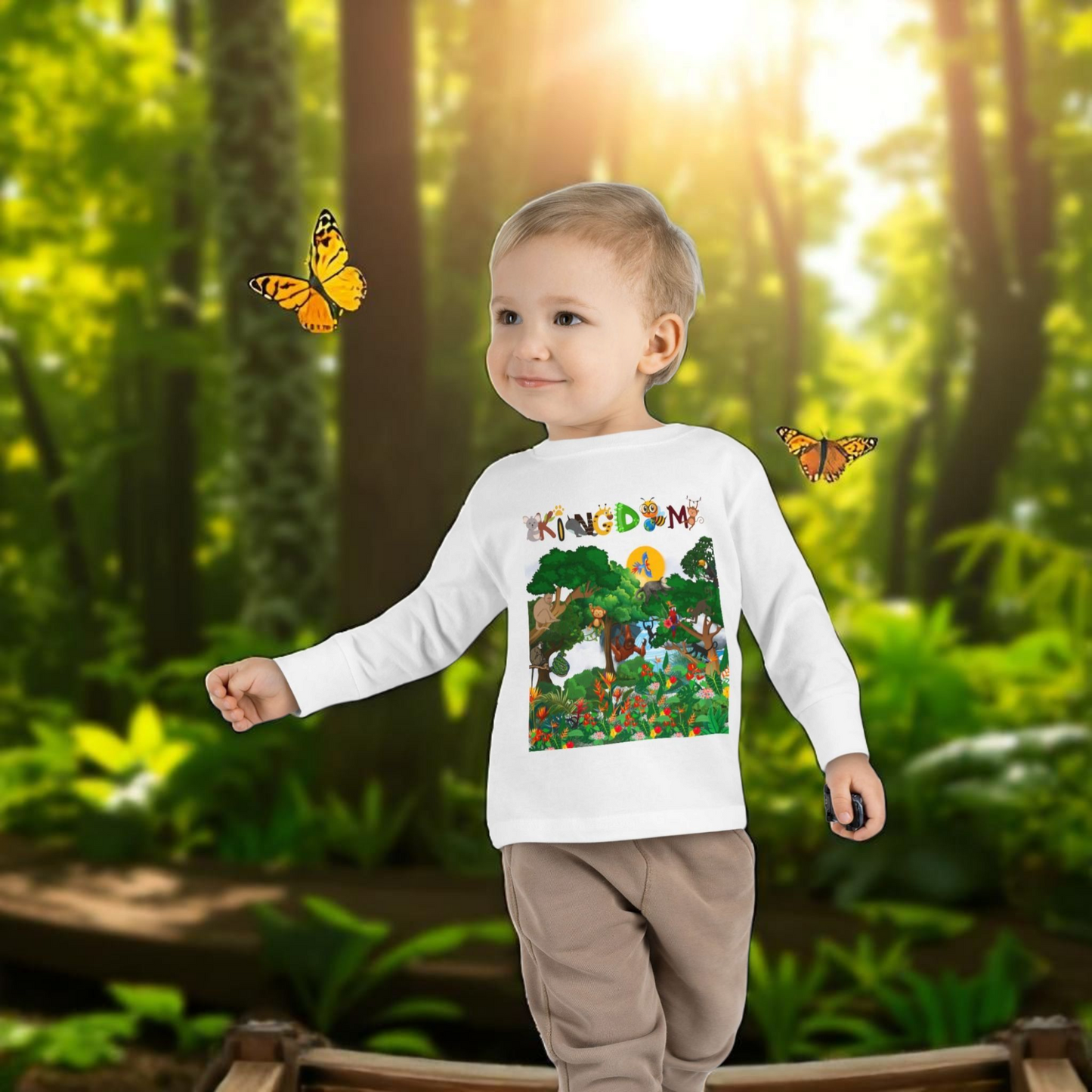 Jungle Animal Toddler Long Sleeve Tee, Kids Safari Shirt, Graphic Wildlife Top for Children