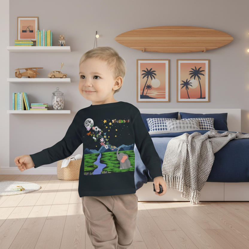 Toddler Long Sleeve Tee - 'Kingdom' Elephant Moon Stars Woodland Graphic Printify