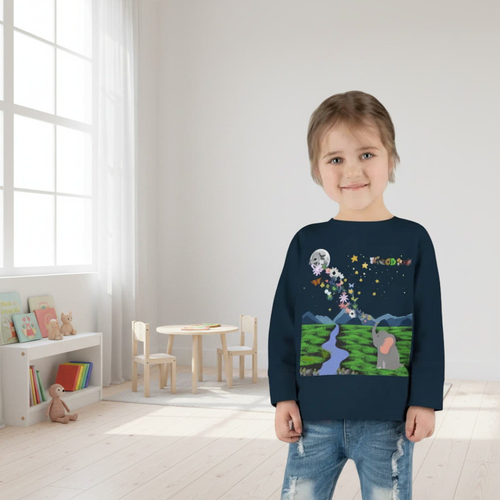 Toddler Long Sleeve Tee - 'Kingdom' Elephant Moon Stars Woodland Graphic Printify