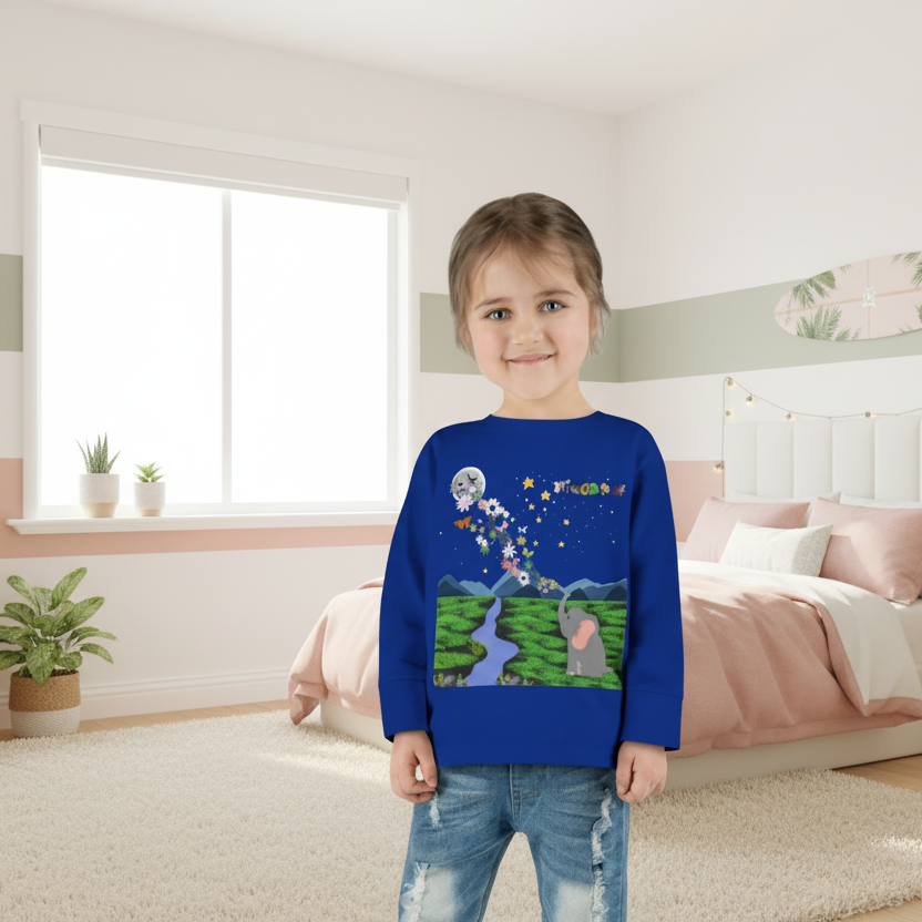 Toddler Long Sleeve Tee - 'Kingdom' Elephant Moon Stars Woodland Graphic Printify