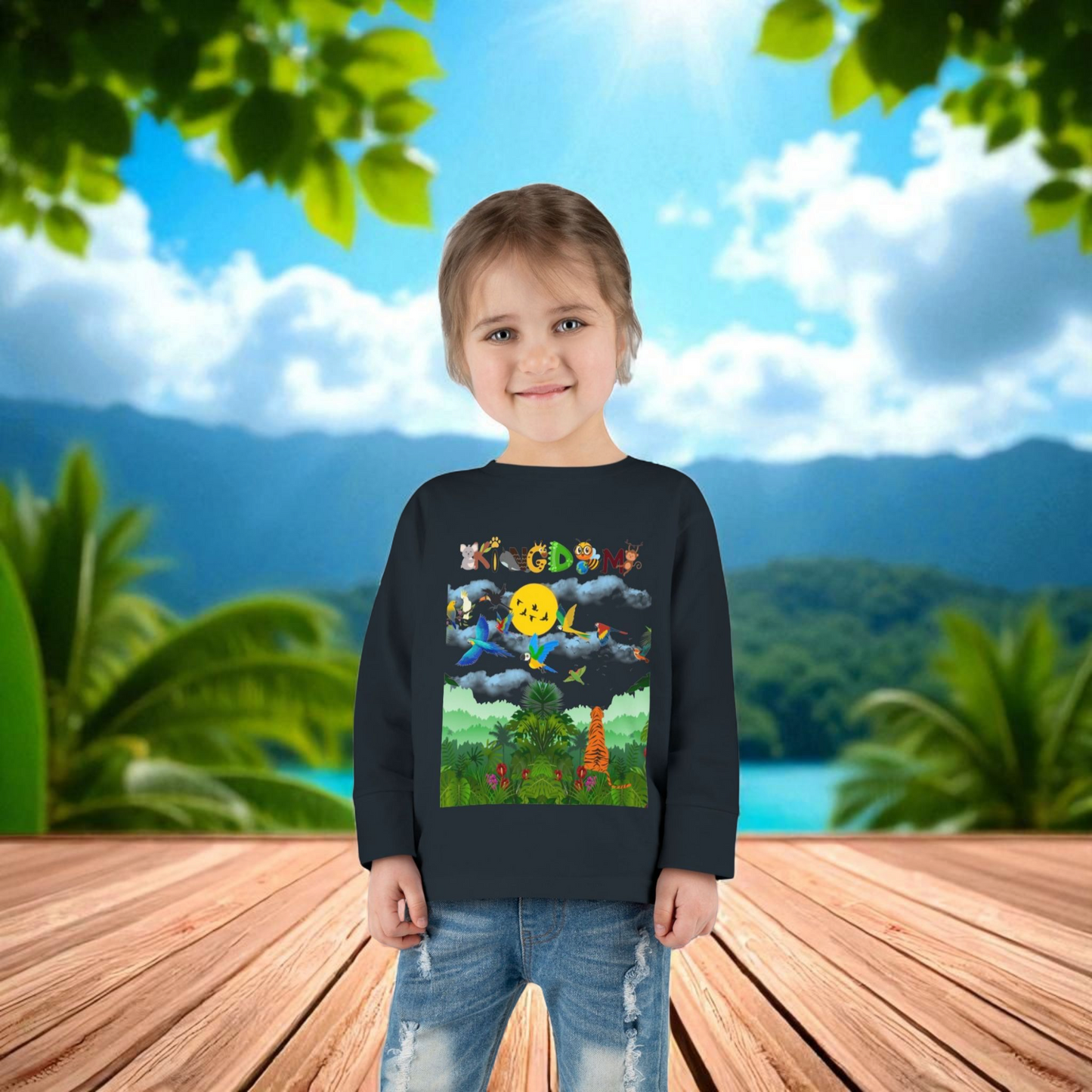 Jungle Safari Toddler Long Sleeve Tee, Wild Animals Graphic Shirt, Kids Nature Theme Top