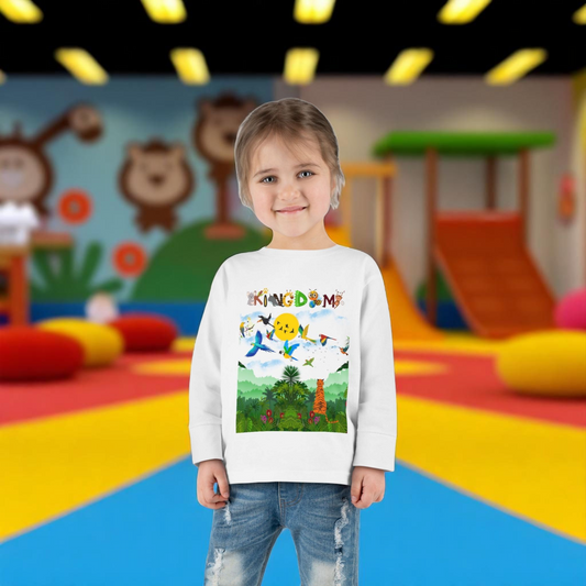 Jungle Safari Toddler Long Sleeve Tee, Wild Animals Graphic Shirt, Kids Nature Theme Top