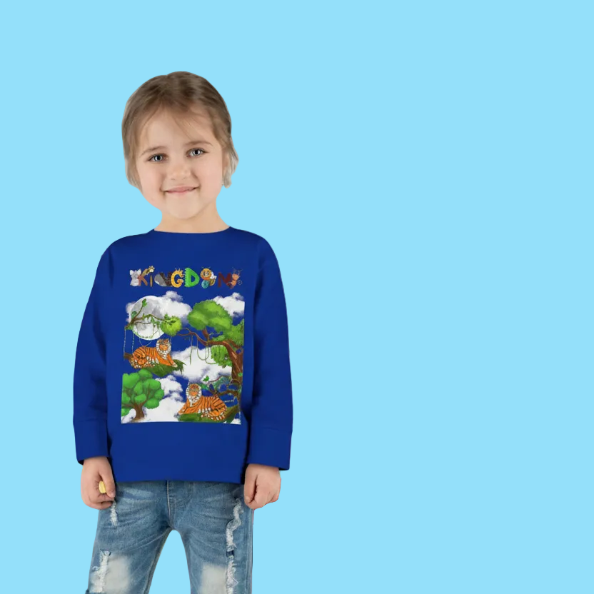 Toddler Long Sleeve Tee, Jungle Animals Nature Theme Tiger Graphic Art Shirt Printify
