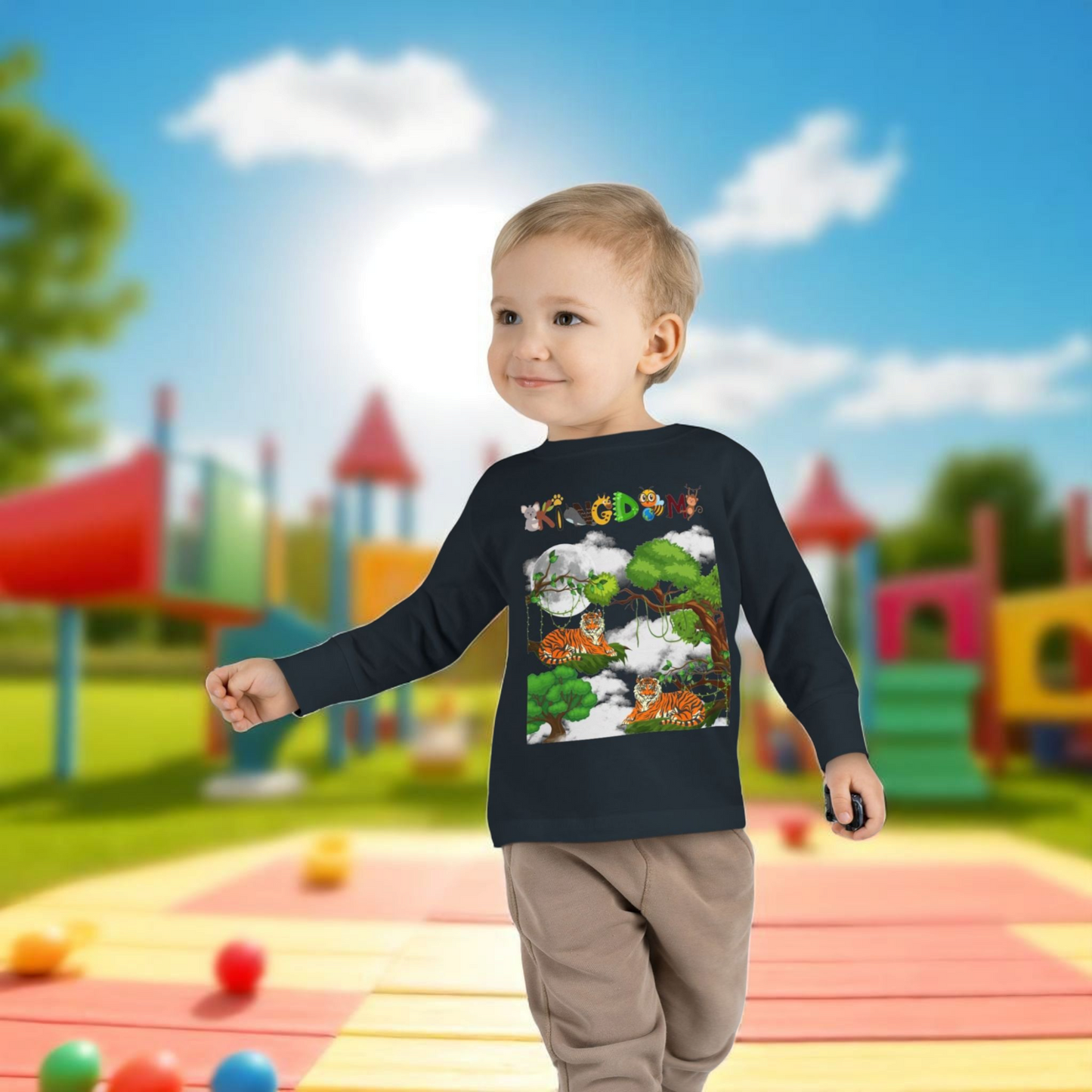 Toddler Long Sleeve Tee, Jungle Animals Nature Theme Tiger Graphic Art Shirt
