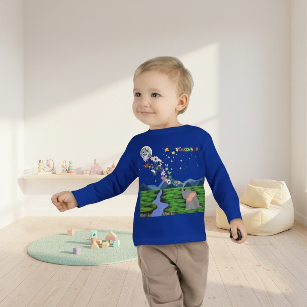 Toddler Long Sleeve Tee - 'Kingdom' Elephant Moon Stars Woodland Graphic Printify