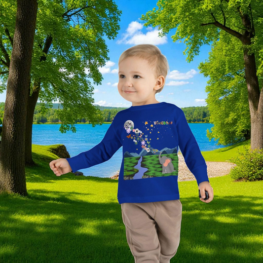 Elephant and Floral Toddler Long Sleeve Tee, Cute Animal Kids Shirt