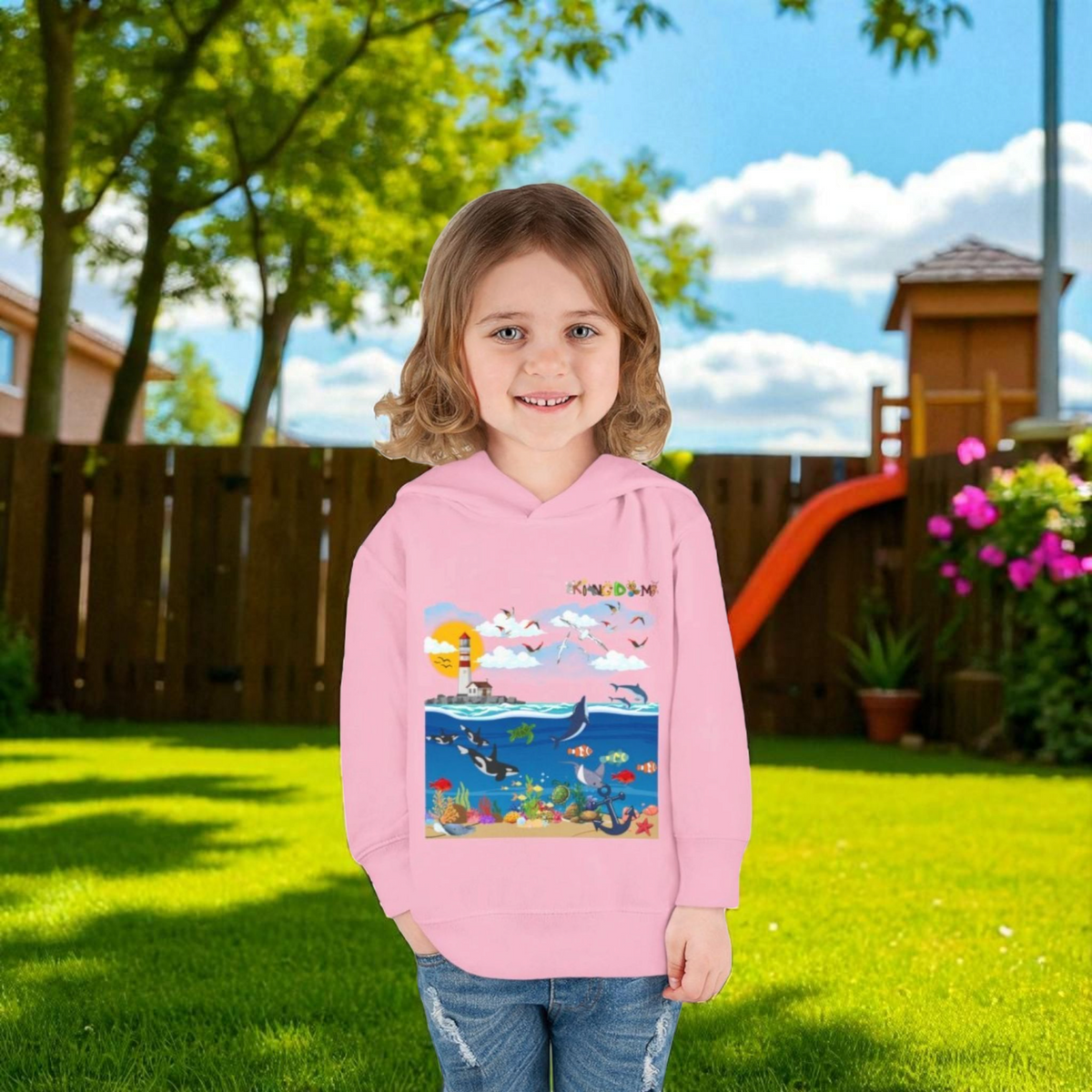 Ocean Friends Toddler Pullover Fleece Hoodie, Aquatic Theme Sweatshirt for Kids Printify