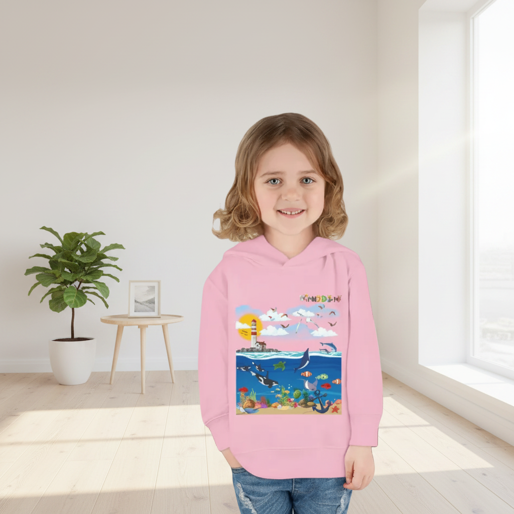 Ocean Friends Toddler Pullover Fleece Hoodie, Aquatic Theme Sweatshirt for Kids Printify