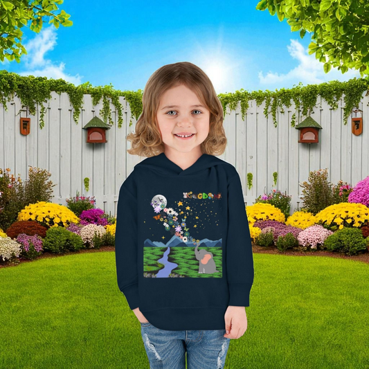 Elephant & Floral Night Sky Toddler Hoodie, Wildlife Theme Pullover Fleece
