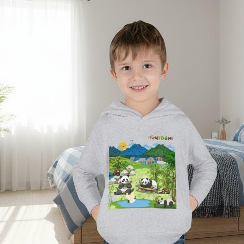 Graphic Panda Elephants Toddler Hoodie, Wildlife Theme, Kids Fleece Pullover Printify
