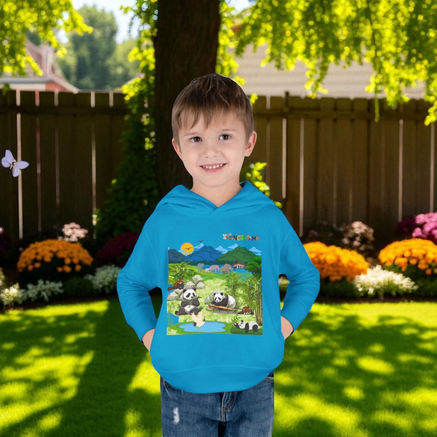 Graphic Panda Elephants Toddler Hoodie, Wildlife Theme, Kids Fleece Pullover