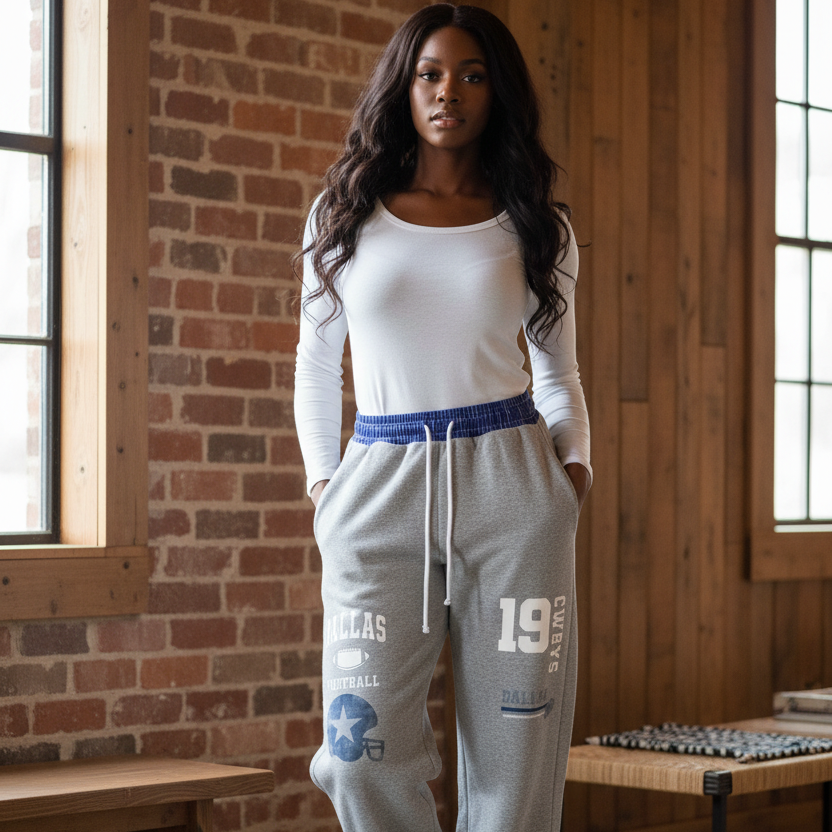 Dallas Cowboys Inspired Plaid Waistband Barrel Unisex Sweatpants