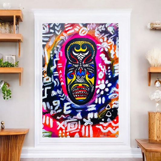 Vibrant Tribal Mask Painting,  Acrylic Print - Authentic Handcrafted Decor