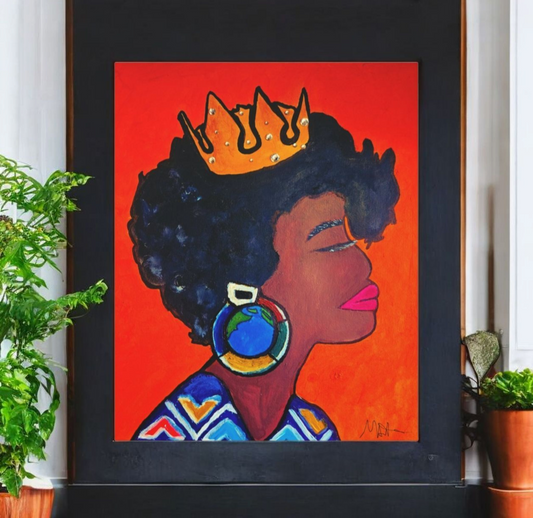 Hand-Painted Artisan Black Woman Portrait, Cultural Home Accent, Statement Piece