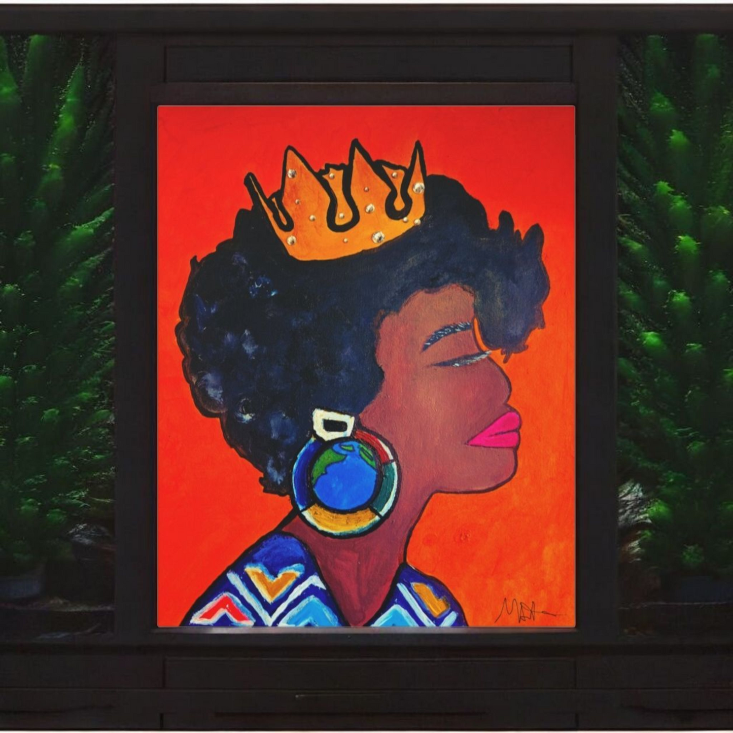 Hand-Painted Artisan Black Woman Portrait, Cultural Home Accent, Statement Piece