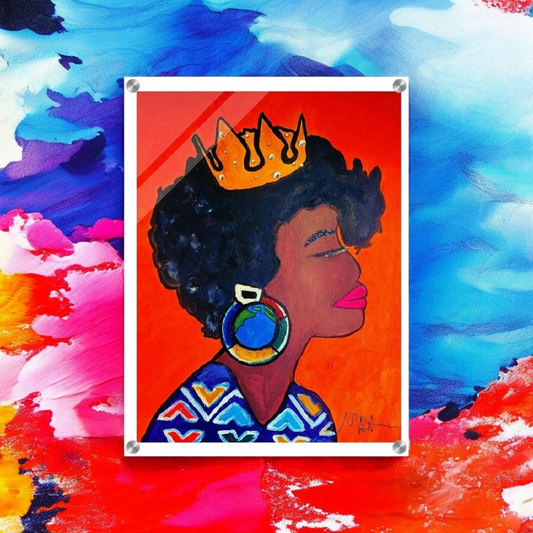 Original Artisan Black Woman Portrait, Elegant Afrocentric Painting, Office Decor