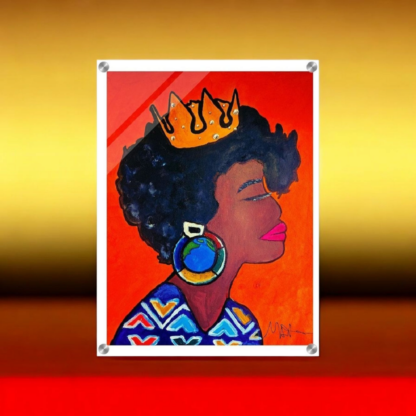Original Artisan Black Woman Portrait, Elegant Afrocentric Painting, Office Decor