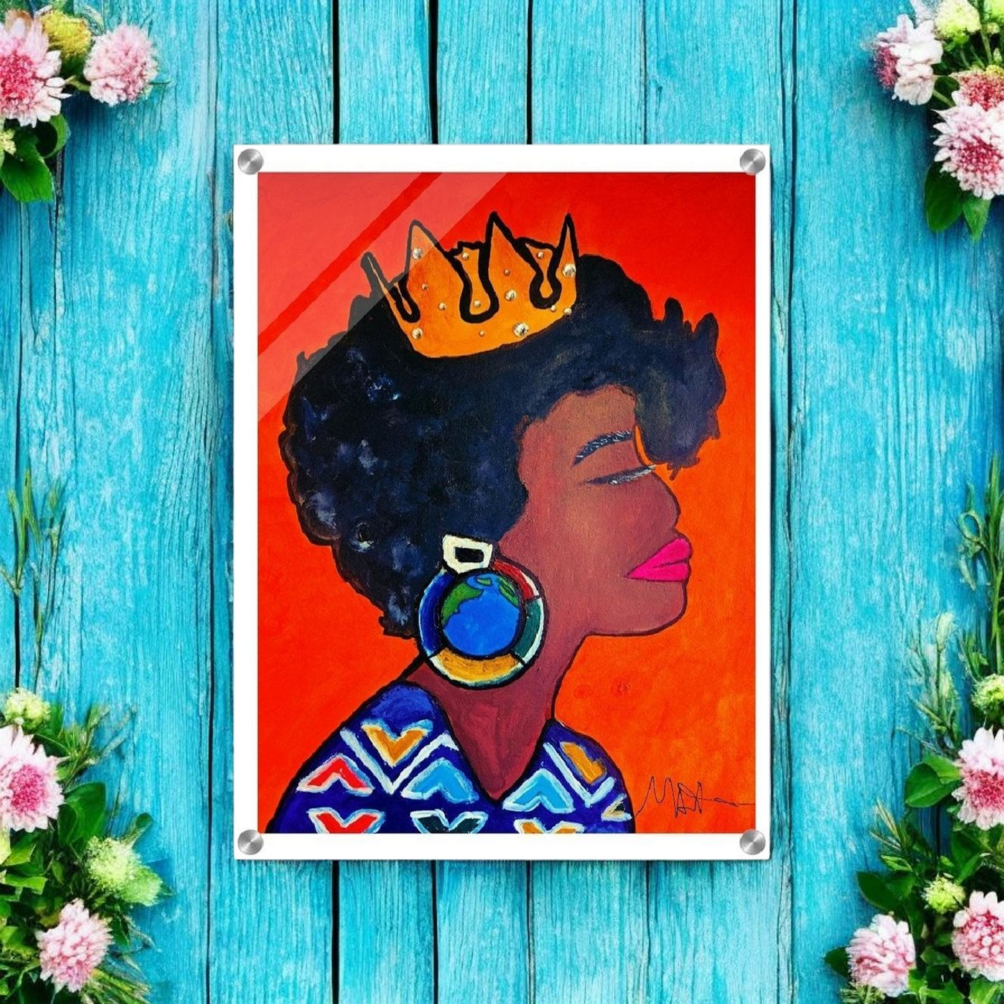 Original Artisan Black Woman Portrait, Elegant Afrocentric Painting, Office Decor