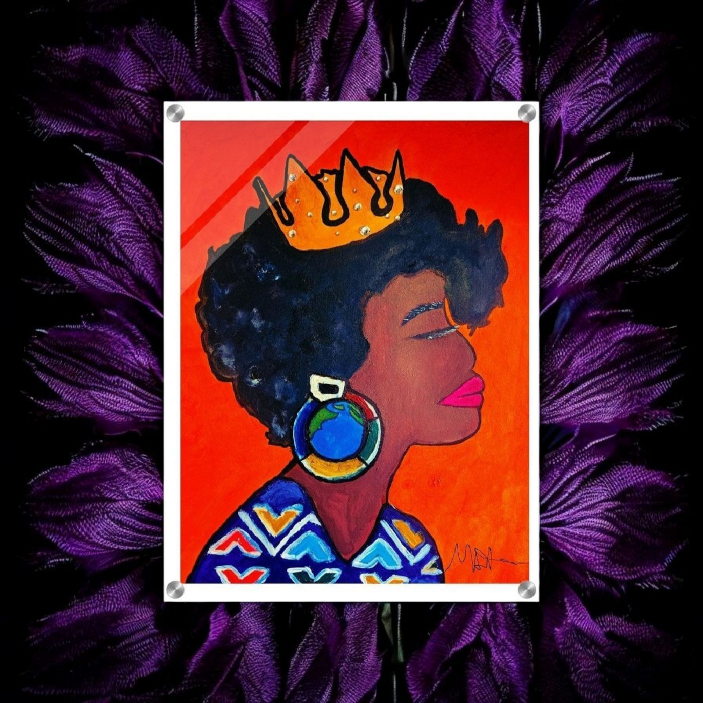Original Artisan Black Woman Portrait, Elegant Afrocentric Painting, Office Decor
