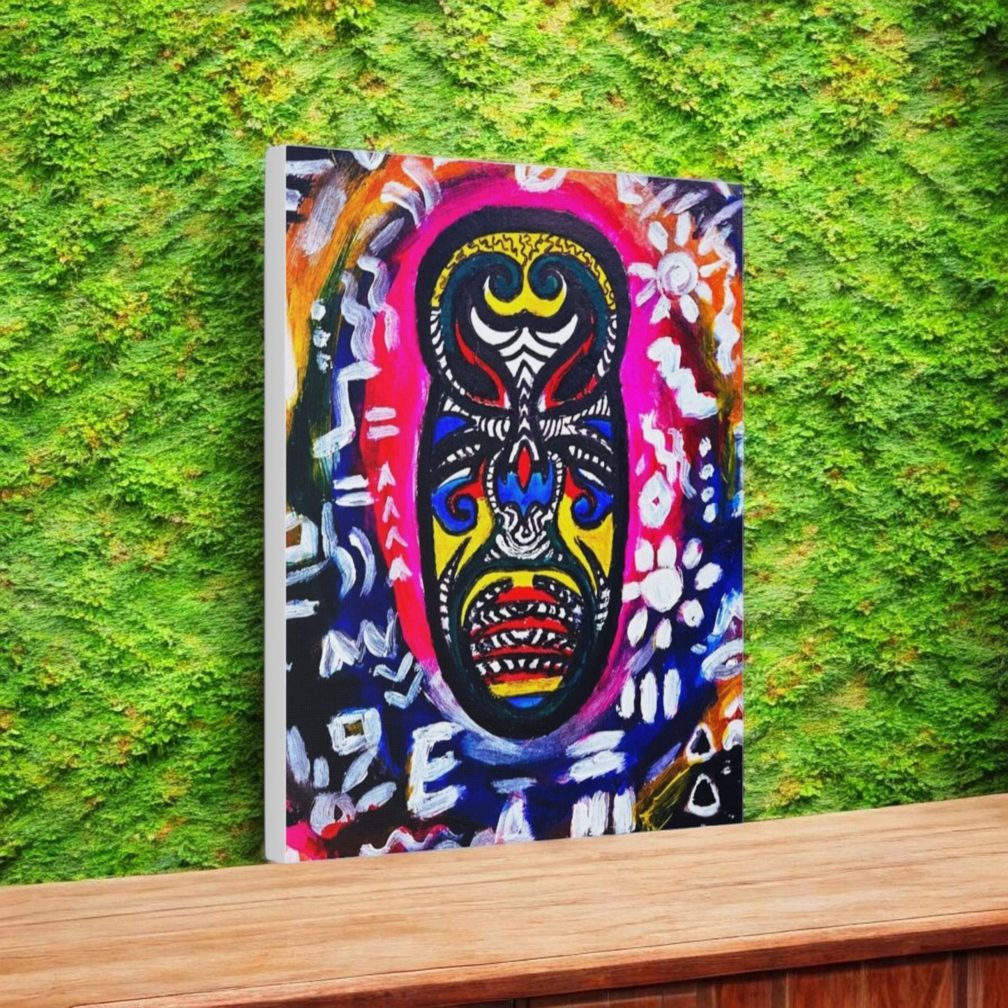 Unique Tribal Mask Painting,  Matte Canvas Stretched - Authentic Ethnic Decor