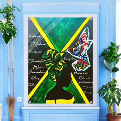 Hand Drawn Wall Art with Jamaican Woman, Original Acrylic Painting for Bohemian