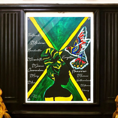 Hand Drawn Wall Art with Jamaican Woman, Original Acrylic Painting for Bohemian