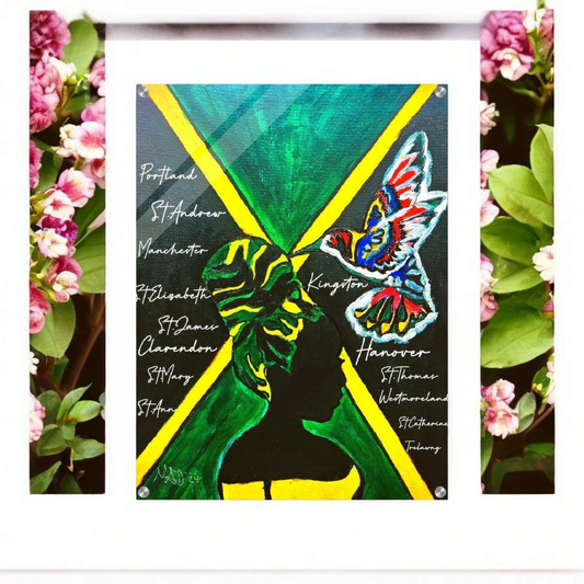 Hand Drawn Wall Art with Jamaican Woman, Original Acrylic Painting for Bohemian