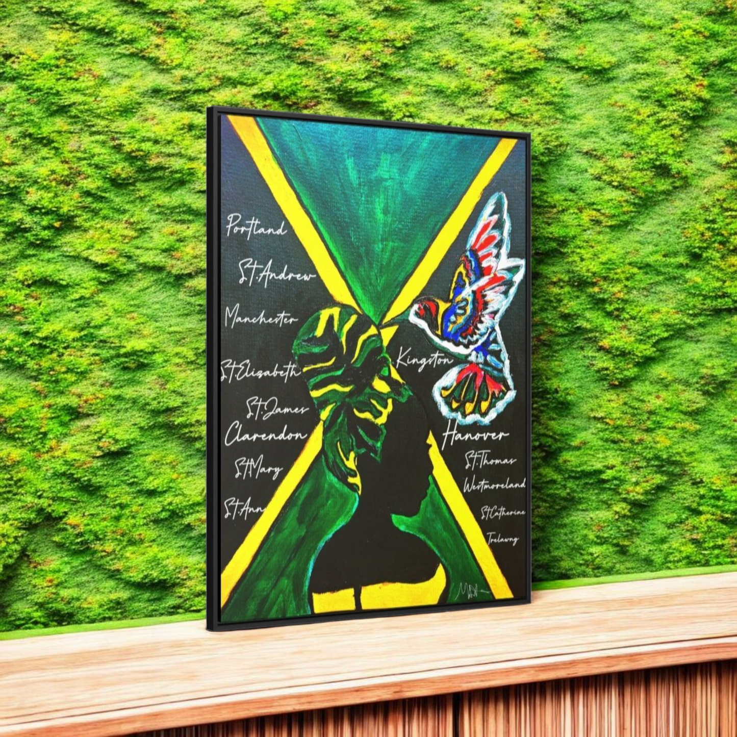 Hand-Painted Jamaican Flag Canvas Wrap - Original Vertical Frame for Living Room Art