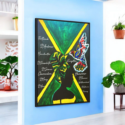 Hand-Painted Jamaican Flag Canvas Wrap - Original Vertical Frame for Living Room Art