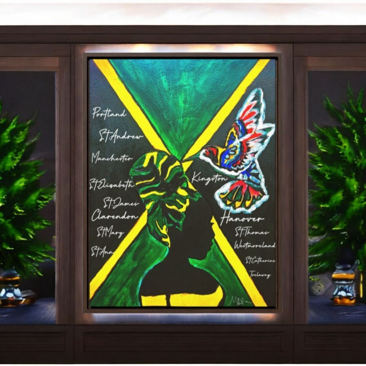 Hand-Painted Jamaican Flag Canvas Wrap - Original Vertical Frame for Living Room Art
