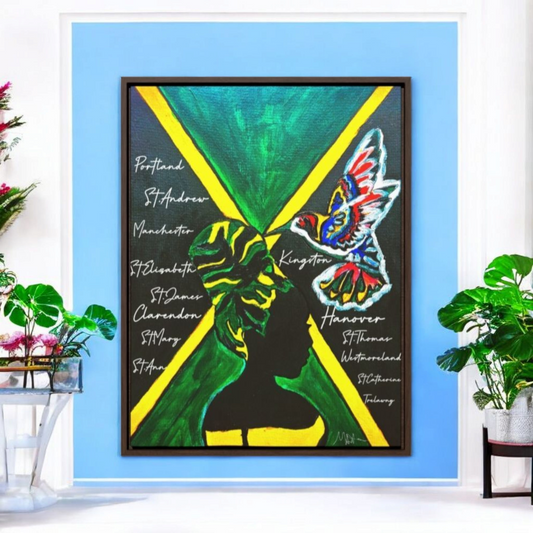 Hand-Painted Jamaican Flag Canvas Wrap - Original Vertical Frame for Living Room Art