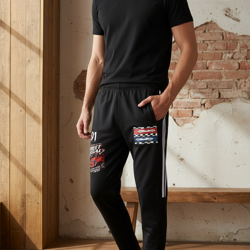Unisex Running Pants Featuring a NASCAR-Inspired Graphic Side Stripe