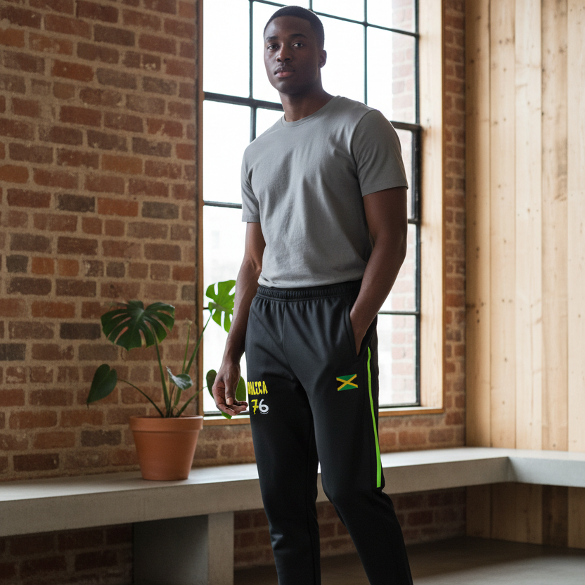 Jamaica Flag Themed  Unisex Side Stripe Running Pants